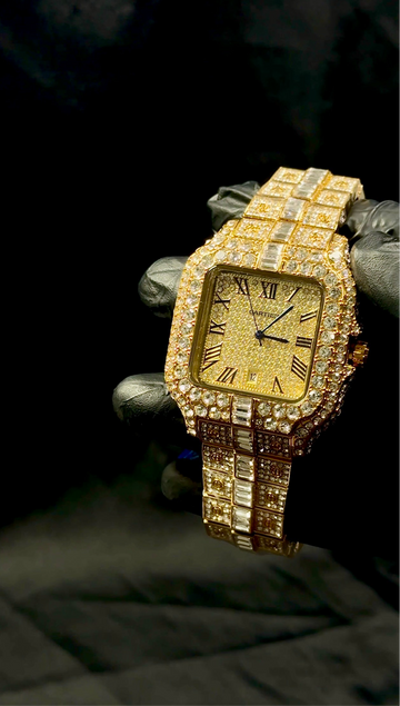 Carteir Iced Rectangular Arabic Dial Stone Wristwatch