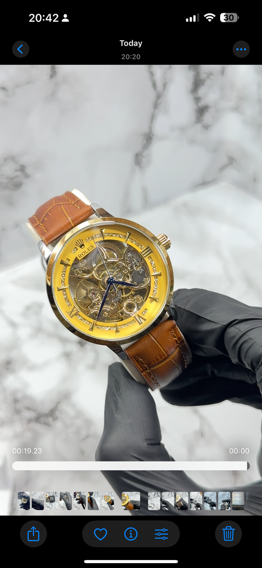 Skeleton Dial Rolex-Inspired Watch With Blue Hands And Roman Numerals